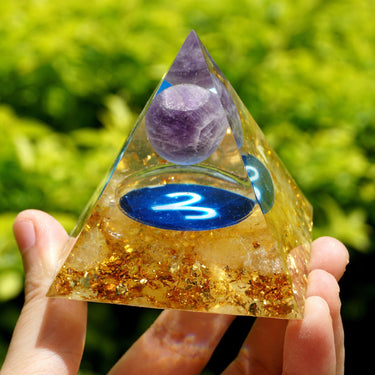 #118 - Handmade Amethyst & Citrine 'STRENGTHEN SELF-ESTEEM' ARIES Zodiac ORGOINTE Pyramid